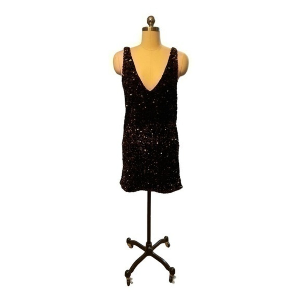 H&M V-neck Sequined Mini Dress Dark Brown Size XS NWT Never Worn